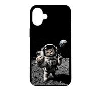 Funny Cat Astronaut Moon Landing Victory Selfie with Earth Case for iPhone 16 Plus