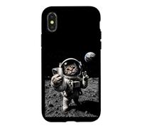Funny Cat Astronaut Moon Landing Victory Selfie with Earth Case for iPhone X/XS