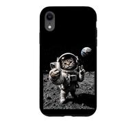 Funny Cat Astronaut Moon Landing Victory Selfie with Earth Case for iPhone XR