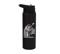 Funny Cat Astronaut Moon Landing Victory Selfie with Earth Stainless Steel Insulated Water Bottle