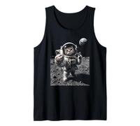 Funny Cat Astronaut Moon Landing Victory Selfie with Earth Tank Top