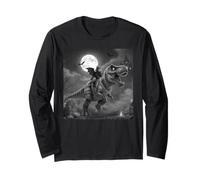 Funny Cat Bat Riding a T-Rex Cute Halloween Meme Long Sleeve T-Shirt