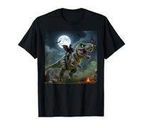 Funny Cat Bat Riding a T-Rex Cute Halloween Meme T-Shirt