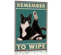 Funny Cat Bathroom Decor Sign, "Remember to Wipe" Metal Wall Art Sign, Vintage Tin Metal Signs Poster, Humorous Cat Wall Decor for Bathroom Wall Art Accessories Gifts 12X8 Inches