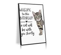 Funny Cat Bathroom Signs Wall Art Cute Animal Cats Canvas Posters Welcome To The Bathroom A Cat Will Be With You Shortly Prints Painting For Toilet Restroom Wall Decor（L24 xW16-canvas）