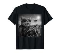 Funny Cat Biker Motorcycle Cat Selfie Jet Airplane Men Women T-Shirt