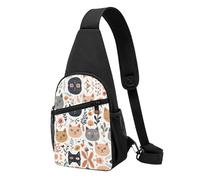 Funny Cat Bird and Flower -Print Waterproof Chest Pack for Hiking & Travel-Adjustable Strap,Lightweight Design with Multiple Pockets.