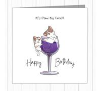 Funny Cat Birthday Card - Cats In Oversized Wine Glass - Paw-ty Time, Drunk Party Cats