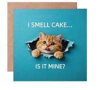 Funny Cat Birthday Card - “Do I Smell Cake?” - Humorous Greeting Card for Cat Mums, Cat Dads, and Cat Lovers - Perfect for Birthday Cards for Men - Blank Inside with Envelope