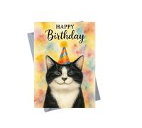 Funny Cat Birthday Card for Her Him Tuxedo Kitty Cheeky Cute Animal Design 5x7 Blank Inside - JBS73