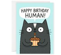 Funny Cat Birthday Card | “Happy Birthday Human” | Cute Cartoon Cat Card | Cat Lover Birthday Card | From the Cat