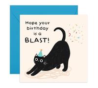 Funny Cat Birthday Card - 'Hope Your Bday Is a Blast!' - Hilarious Greeting for Cat Lovers, Friend, Brother, Sister, Colleague, Him, Her, Fur Mum Dad - Farts - Includes Fun Stickers