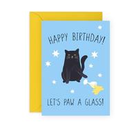 Funny Cat Birthday Card - "Let’s Paw a Glass!" - Fun Presents for Friends, Colleagues, Besties, BFF, Sister, Cousin, Coworker, Family - Spilled the Drink- Comes with Stickers