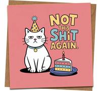 Funny Cat Birthday Card - Not This Shit Again - Rude Adult Humor Joke - 145mm x 145mm Square Greeting Card with Kraft Envelope