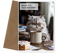 Funny Cat Birthday Card - Relax it's Your Birthday Cards for Women, Girl, Female Friend, Mum, Daughter or Niece - Grumpy Cat Happy Bday Card for Ladies, Humorous Teenagers and Wife