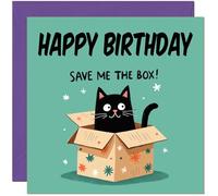 Funny Cat Birthday Card - Save me the box! 145 x 145mm Humorous Cat Bday Card