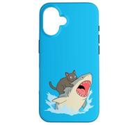 Funny Cat Biting Shark Case for iPhone 16