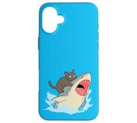 Funny Cat Biting Shark Case for iPhone 16 Plus