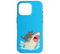 Funny Cat Biting Shark Case for iPhone 16 Pro