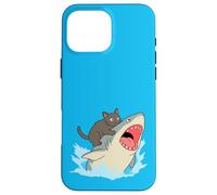 Funny Cat Biting Shark Case for iPhone 16 Pro Max
