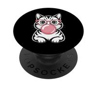 Funny Cat Blowing Bubble Gum Illustration PopSockets Adhesive PopGrip