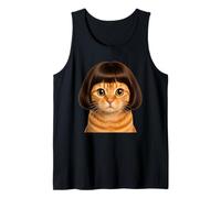Funny Cat Bob Haircut Stylish Cute Kitten with Bangs Tank Top