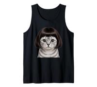 Funny Cat Bob Haircut Stylish Cute Kitten with Bangs Tank Top