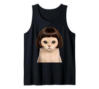 Funny Cat Bob Haircut Stylish Cute Kitten with Bangs Tank Top