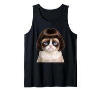 Funny Cat Bob Haircut Stylish Cute Kitten with Bangs Tank Top