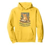 Funny Cat Book and Wine Booked Buzzed Avoiding People Pullover Hoodie