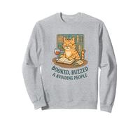 Funny Cat Book and Wine Booked Buzzed Avoiding People Sweatshirt