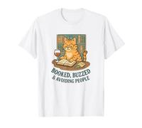 Funny Cat Book and Wine Booked Buzzed Avoiding People T-Shirt