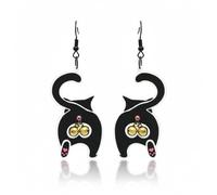 Funny Cat Butt Earrings | Bell Ball Jewelry, Acrylic Cat Butt Dangle Earrings, Humorous Animal Jewelry, Cats Lovers Gifts (Black)
