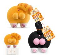 Funny Cat Butt Light Switch Cover, 3D Double Rocker Switch Plate Cute Wall Decor, Tool-Free Install, for Bedroom Dorm Bathroom, Gift for Cat Lovers (Yellow+Black)