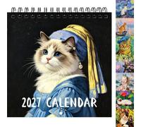 Funny Cat Calendar 2027, Famous Painting Cats Wall Calendar (Style B) | Inspired by Classic Masterpieces, Cat with a Pearl Earring Design, Funny Cat Illustrations for Home Office Living RoomBedroom