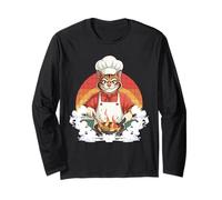 Funny Cat Chef Cooking Frying Pan Kitchen Culinary Art Long Sleeve T-Shirt