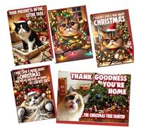 Funny Cat Christmas Cards Multipack 5 Pack - Cheeky Animal Xmas Cards for Him Her Friends Colleagues - Humorous Pet Lover Card Bundle
