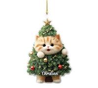 Funny Cat Christmas Ornament - 2D Acrylic Cat Tree Ornaments,Home Decorations for Party Room Holiday Home Dormitory Car Door Apartment Offices School