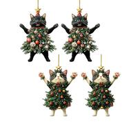 Funny Cat Christmas Ornaments, 4 Pack Cat Christmas Ornaments, 2D Acrylic Kitten Decoration On C-Hristmas Tree, Car Rearview Mirror Backpack Pendant For Doors Cars Bags