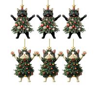Funny Cat Christmas Ornaments, 6 Pack Cat Christmas Ornaments, 2D Acrylic Kitten Decoration On C-Hristmas Tree, Car Rearview Mirror Backpack Pendant For Doors Cars Bags