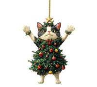 Funny Cat Christmas Ornaments,Christmas Tree Cat Ornaments,Cute 2D Black & White Kittens, Adorable Hanging Decorations, Car Rearview, Bag Charm, Backpacks,Cat Lover Gifts (Gray)