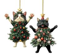 Funny Cat Christmas Ornaments,Christmas Tree Cat Ornaments,Cute 2D Black & White Kittens, Adorable Hanging Decorations, Car Rearview, Bag Charm, Backpacks,Cat Lover Gifts (2pcs)