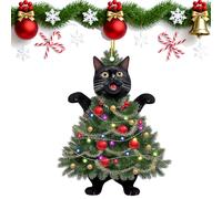 Funny Cat Christmas Ornaments, Cute 2D Black Kittens Dressed as Christmas Trees, Acrylic Hanging Pendants for Xmas Tree, Car Mirror, Bag Charm for Cat Lovers