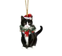 Funny Cat Christmas Ornaments - Cute 2D Black & White Kittens Dressed as Christmas Trees, Adorable Hanging Decorations for Xmas Tree, Car Rearview, Bag Charm, Mantel, Cat Lover Gifts (Cat - F)