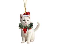 Funny Cat Christmas Ornaments - Cute 2D Black & White Kittens Dressed as Christmas Trees, Adorable Hanging Decorations for Xmas Tree, Car Rearview, Bag Charm, Mantel, Cat Lover Gifts (Cat - E)