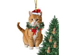 Funny Cat Christmas Ornaments - Cute 2D Kittens Dressed As Christmas Trees, Adorable Hanging Decorations For Car Rearview, Bag Charm, Mantel Winter Festive Holiday Party