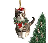Funny Cat Christmas Ornaments - Cute 2D Kittens Dressed As Christmas Trees, Adorable Hanging Decorations For Car Rearview, Bag Charm, Mantel Winter Festive Holiday Party