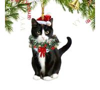 Funny Cat Christmas Ornaments - Cute 2D Kittens Dressed As Christmas Trees, Adorable Hanging Decorations For Car Rearview, Bag Charm, Mantel Winter Festive Holiday Party