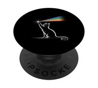 Funny Cat Classic 70s Rock Music Parody Rainbow Prism PopSockets Adhesive PopGrip