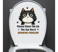 Funny Cat Close The Lid Decal Bathroom Toilet Seat Vinyl Sticker The Cat Has Drinking Problems Sign Reminder Humor Decor Waterproof Stickers for Toilet Bathroom Washroom (Black Cat)